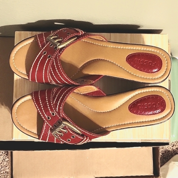 Fossil Maxine red leather wedge sandals - Picture 2 of 6